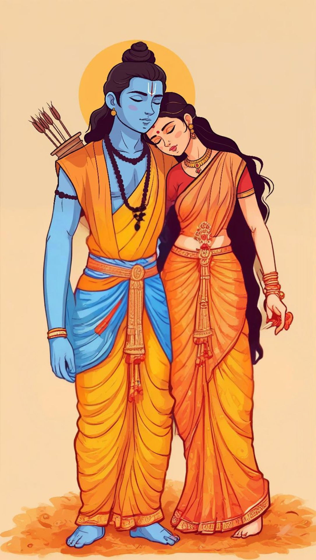 Lord Ram and Sita embrace lovingly
