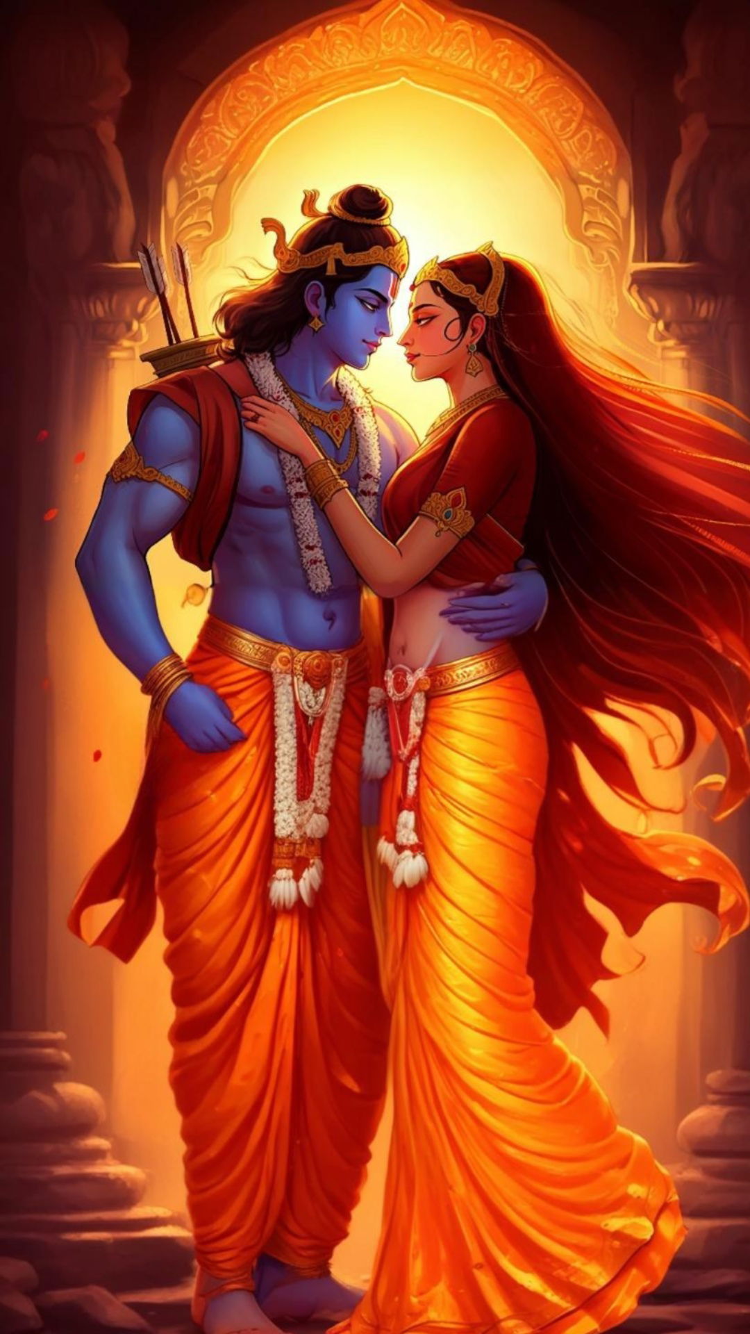Lord Ram and Sita in loving embrace