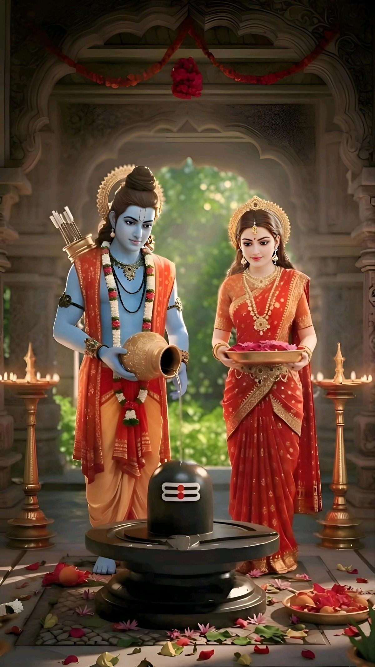 Lord Ram and Sita offer prayers.