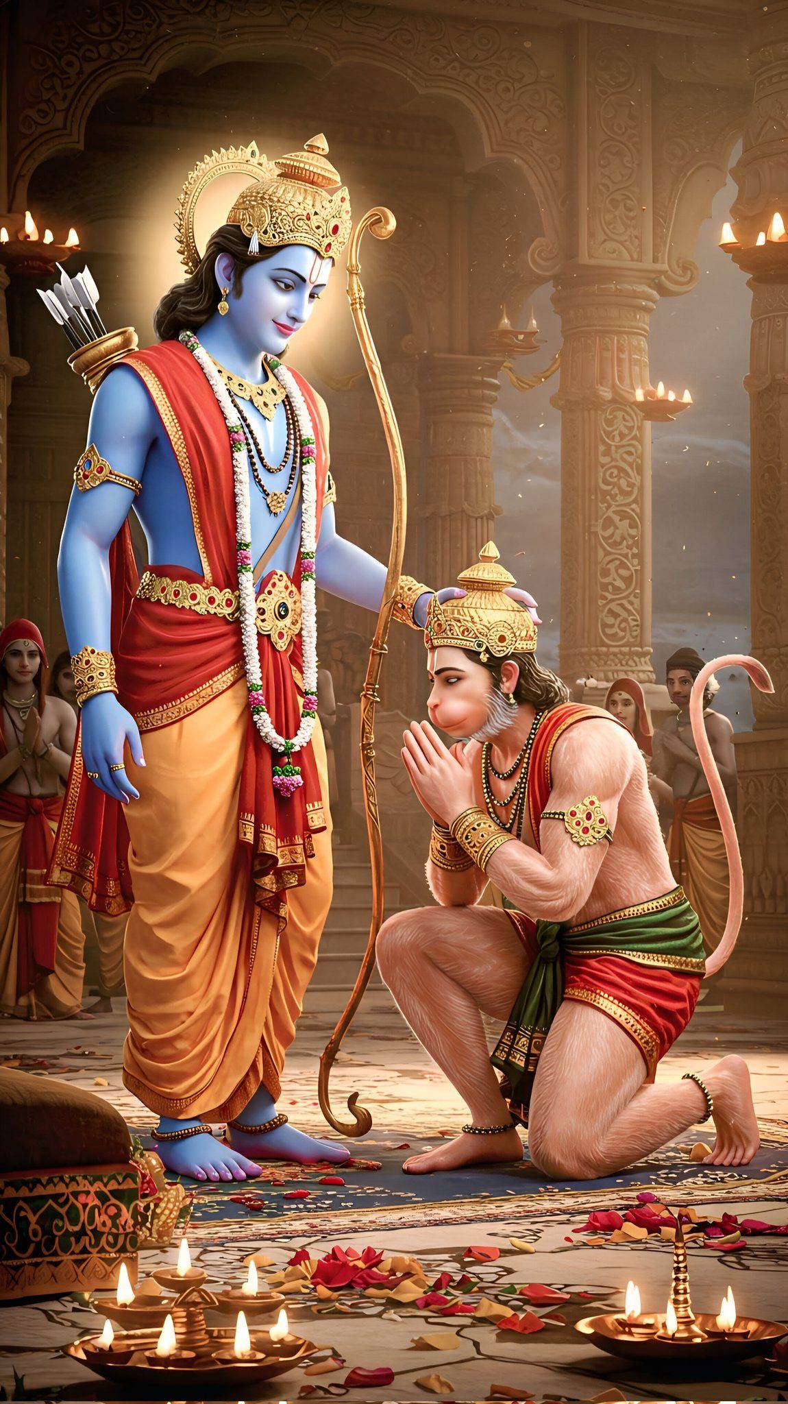 Ram and Hanuman in devotional scene