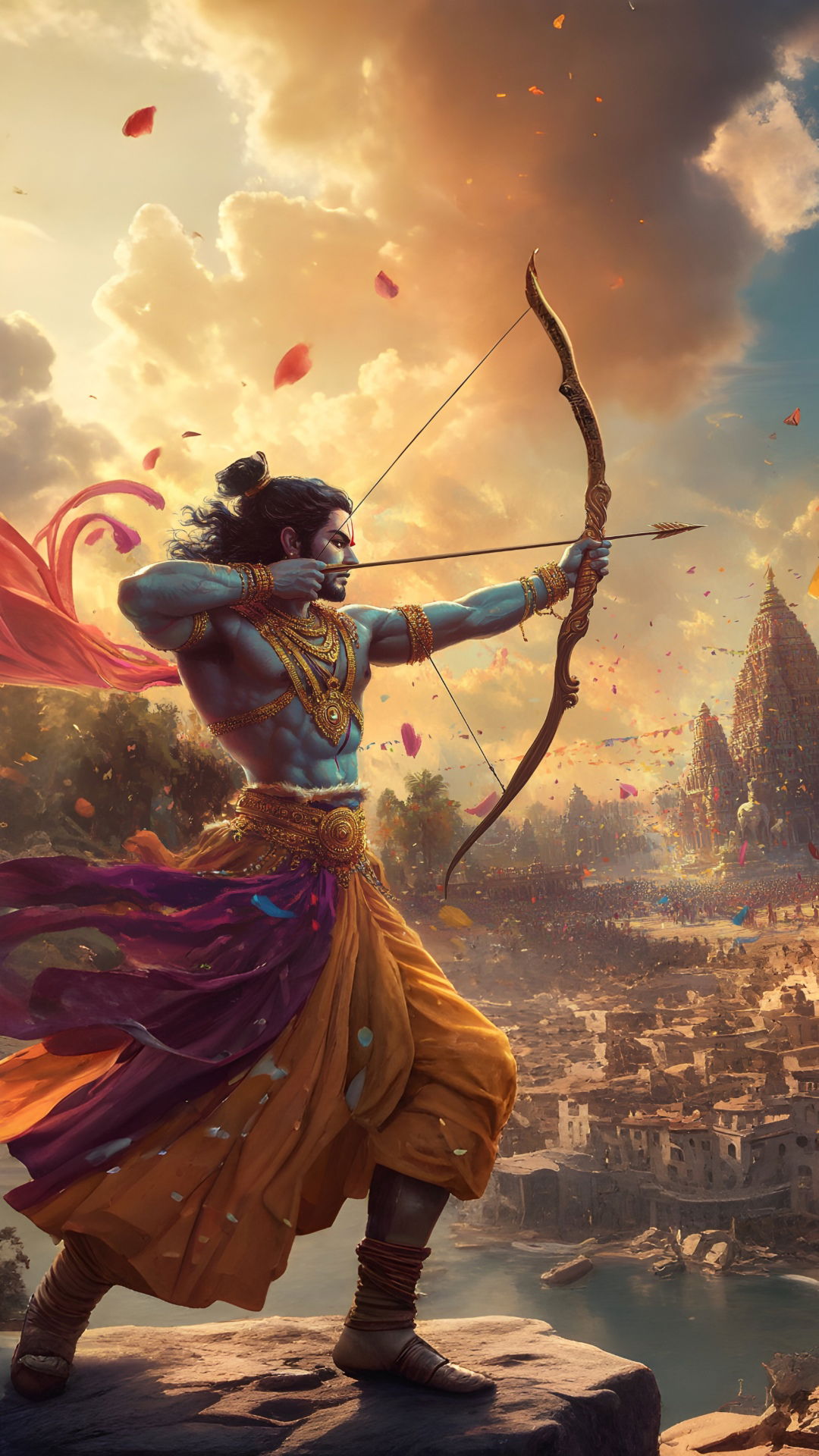 Lord Ram drawing His bow, ready for battle.
