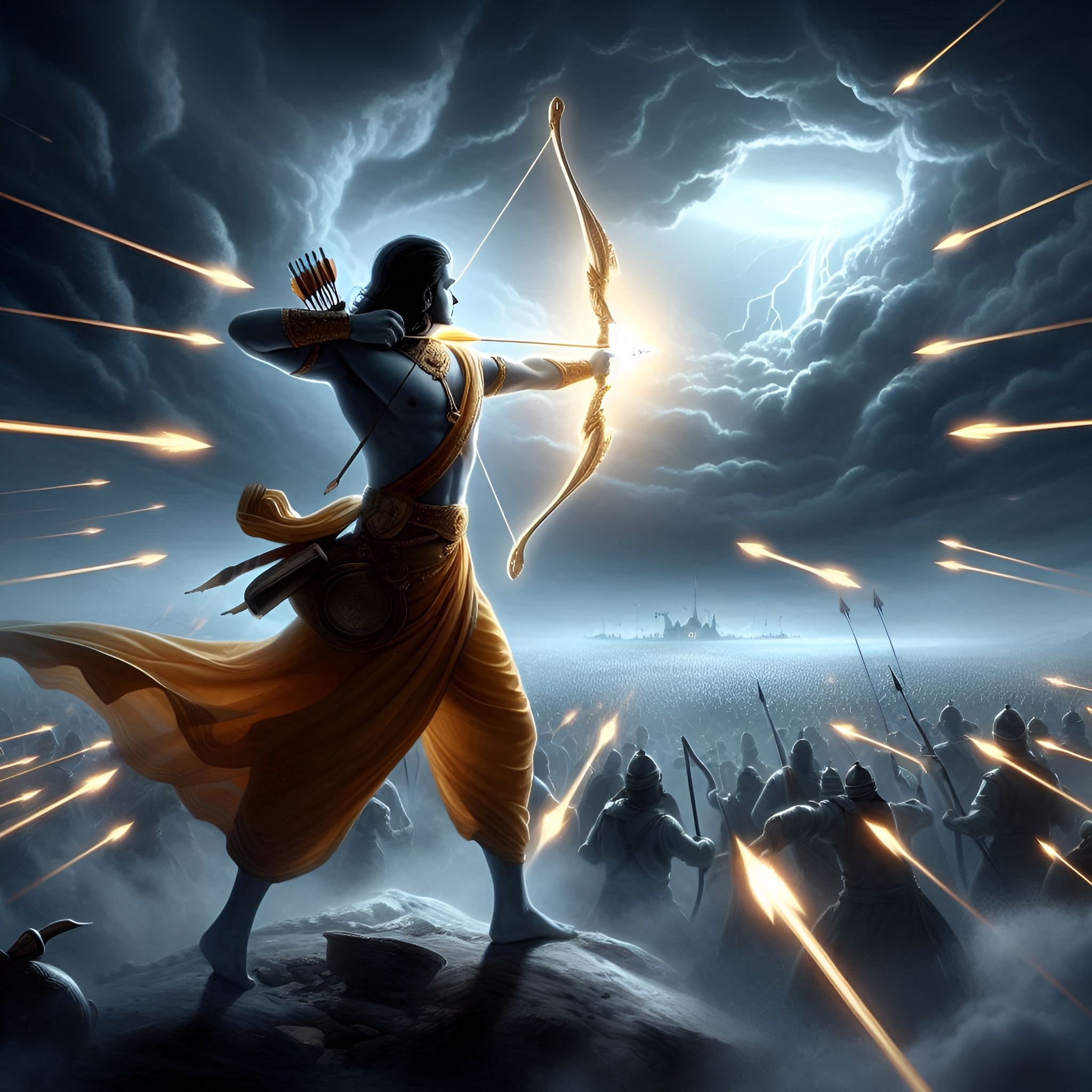 Lord Ram poised with bow and arrow