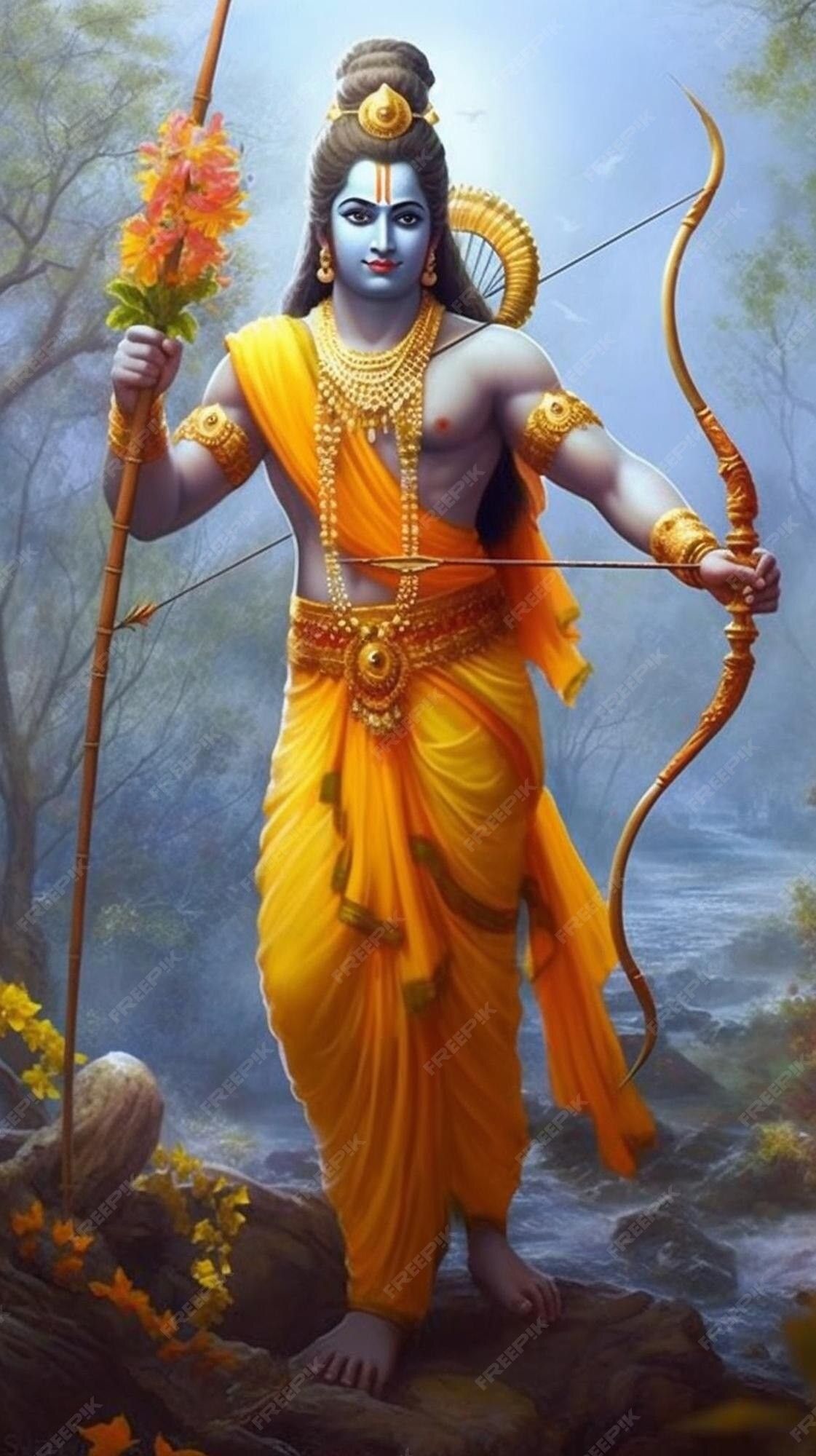 Lord Ram stands ready with bow arrow
