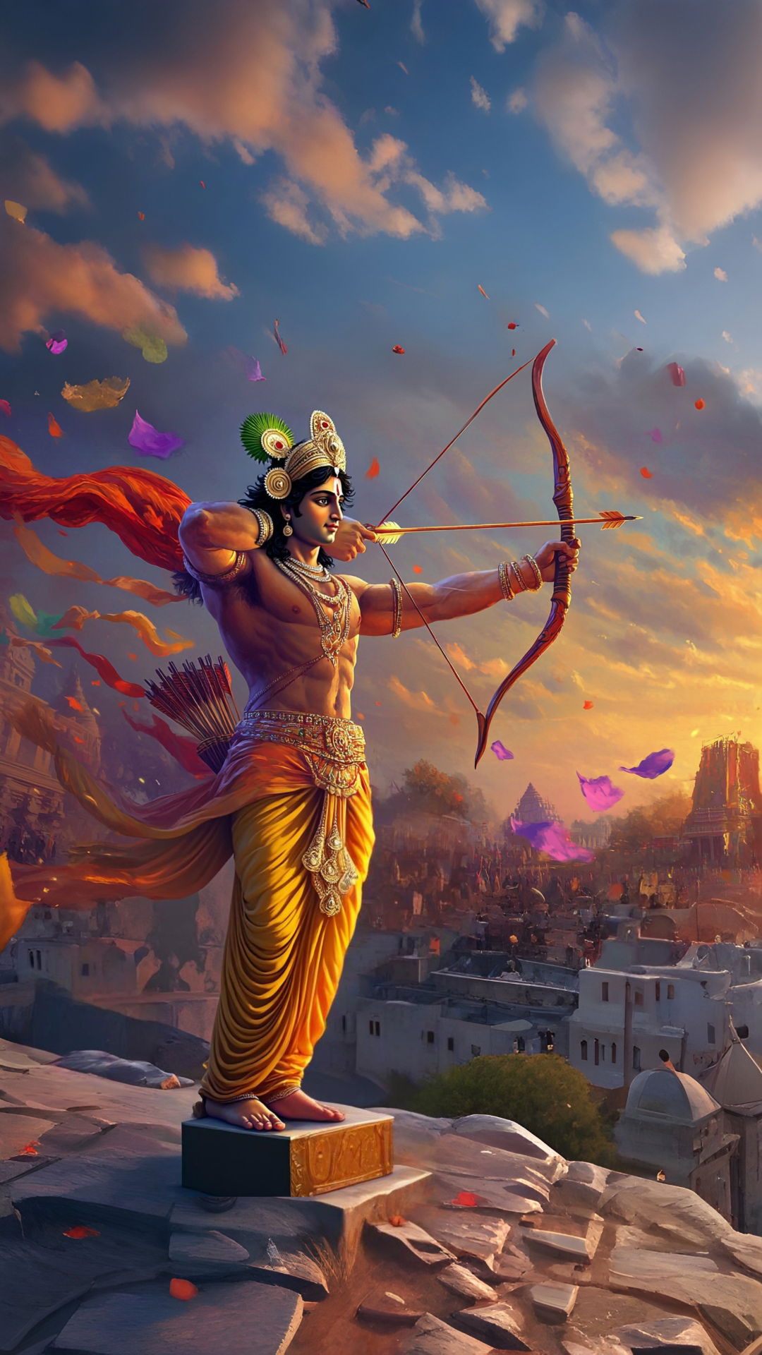 Lord Ram aiming with bow and arrow