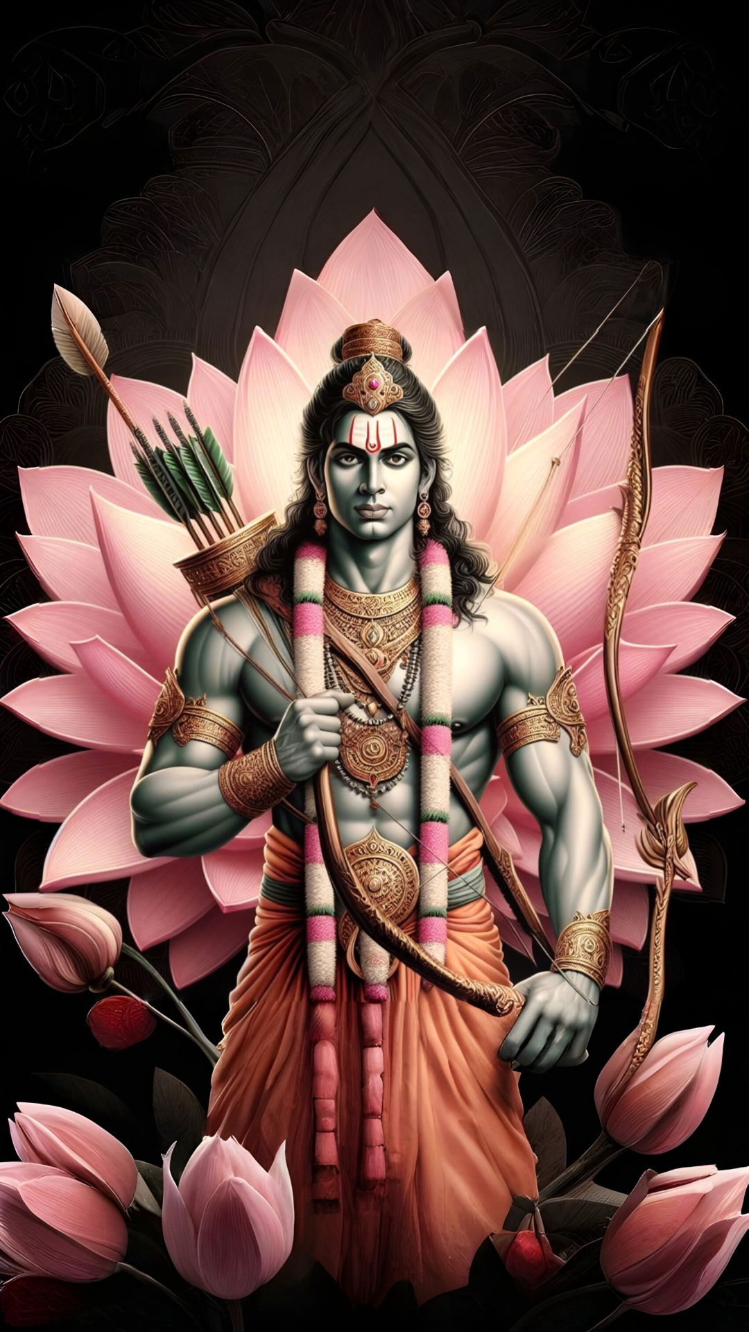 Lord Ram emerging from a pink lotus.