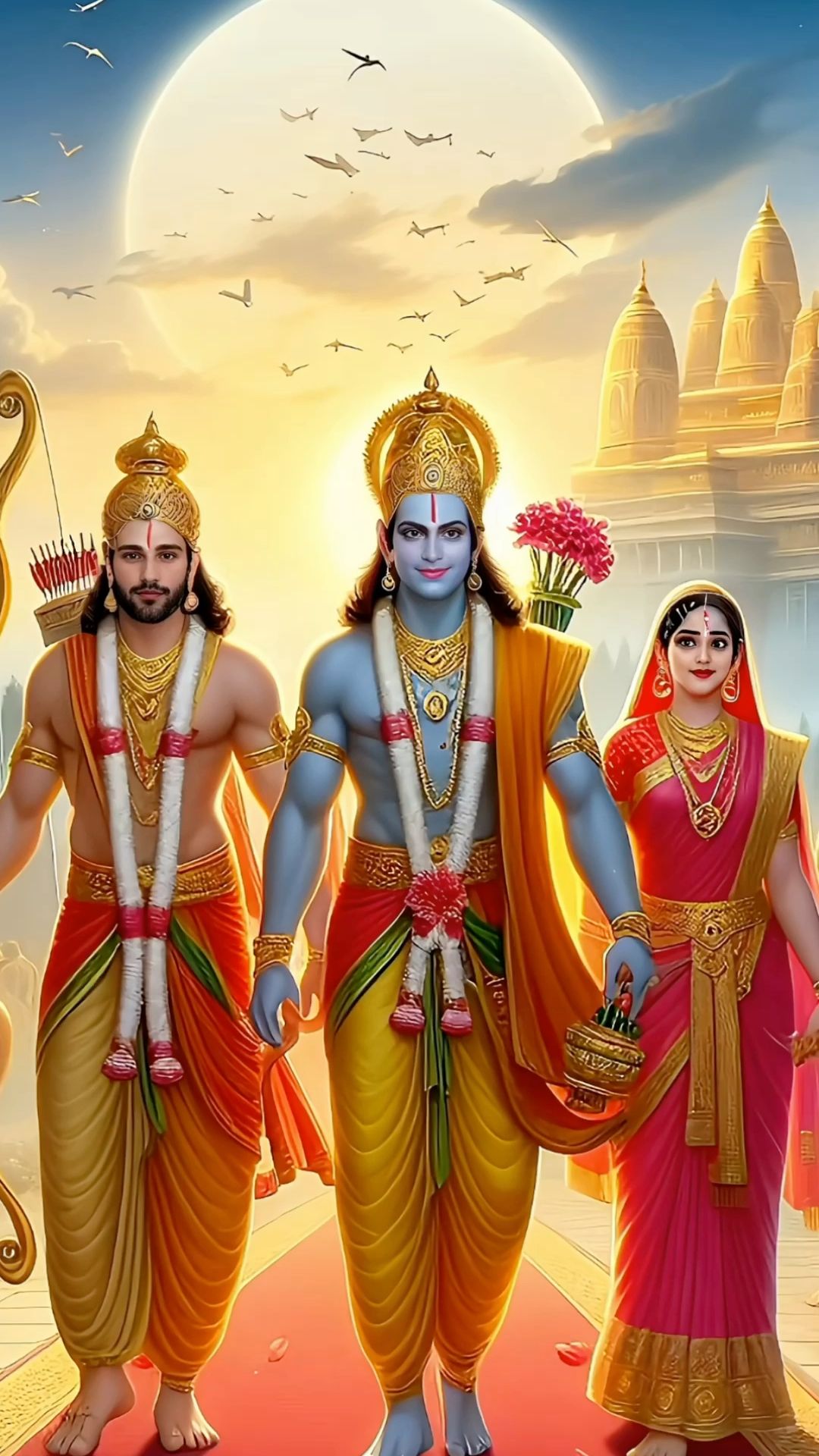 Lord Ram, Sita, and Lakshman in forest