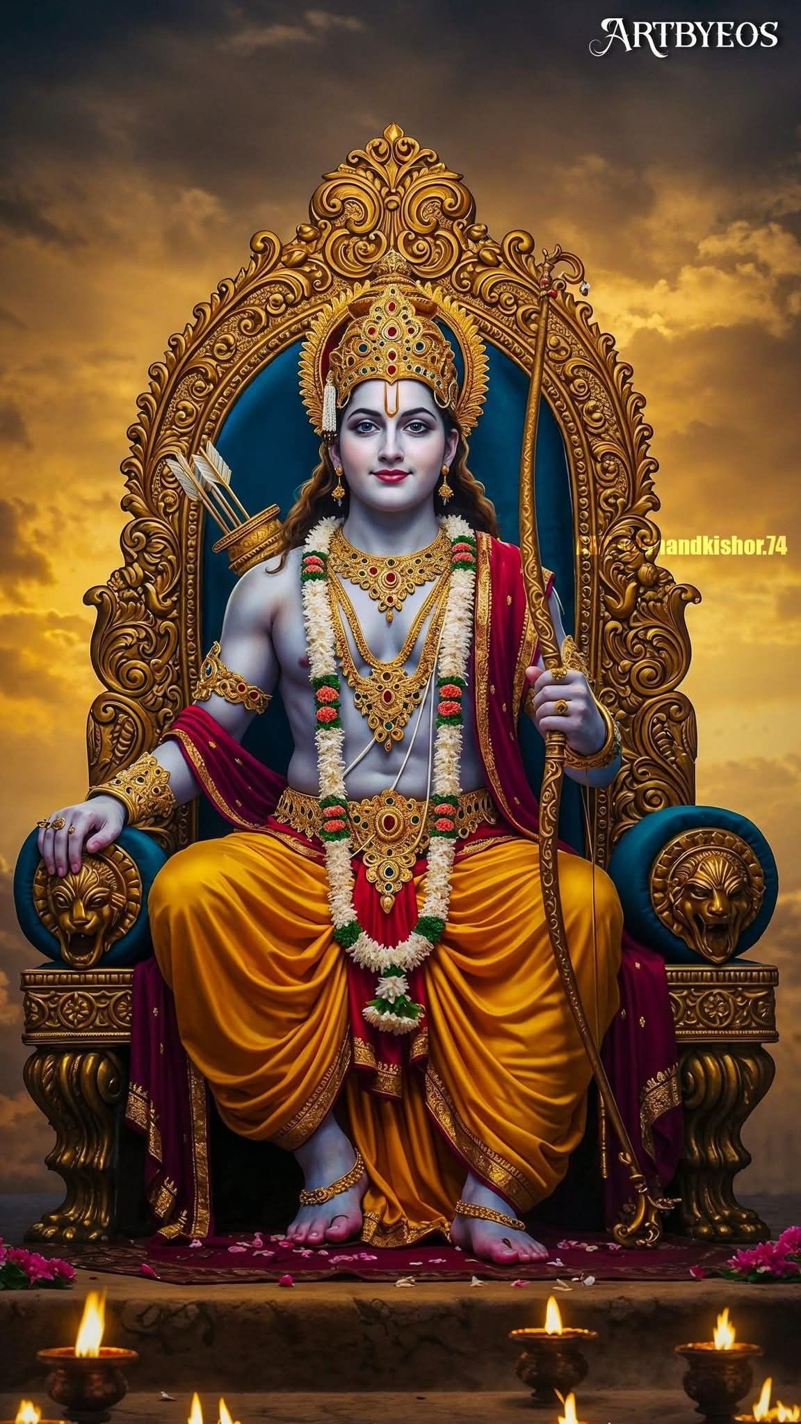 Lord Ram seated on golden throne.