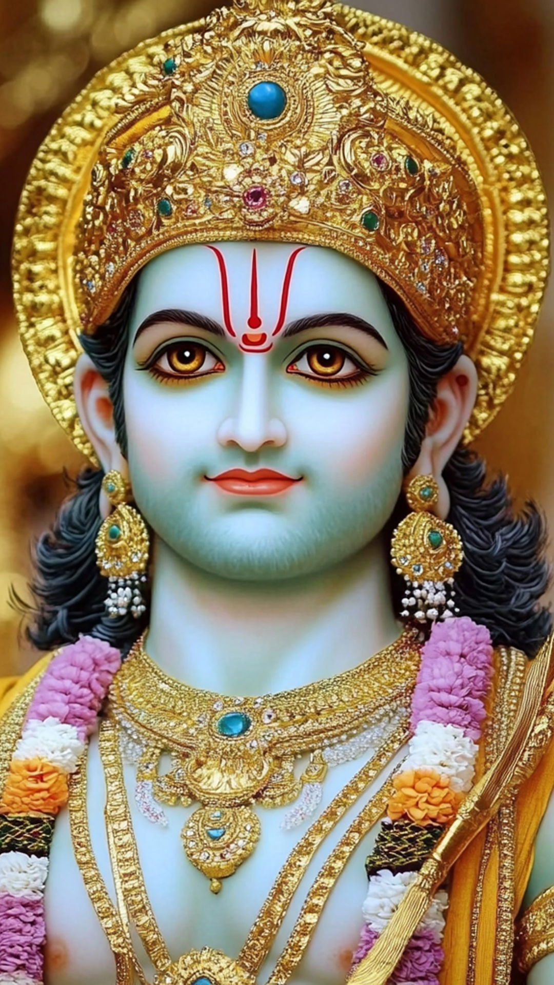 Lord Ram serene portrait with gold jewelry