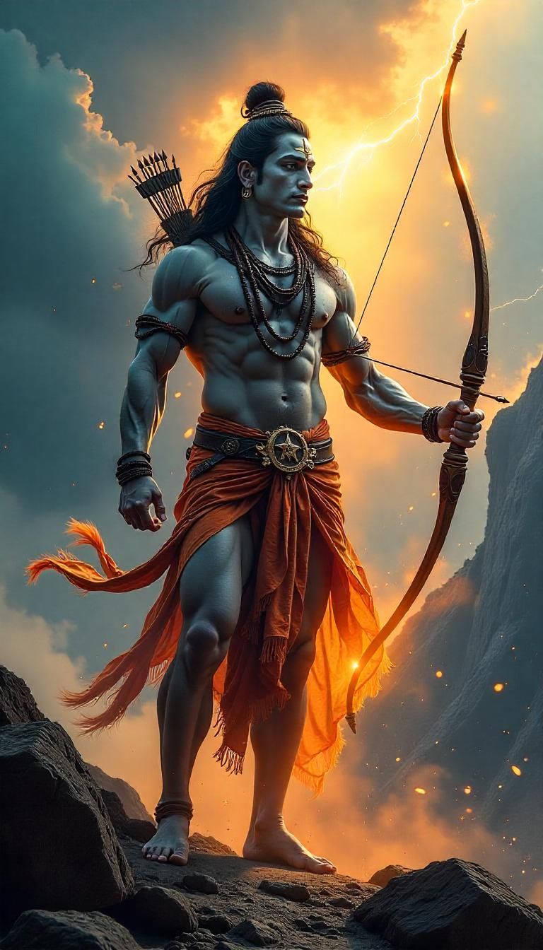 Lord Ram with bow, powerful depiction
