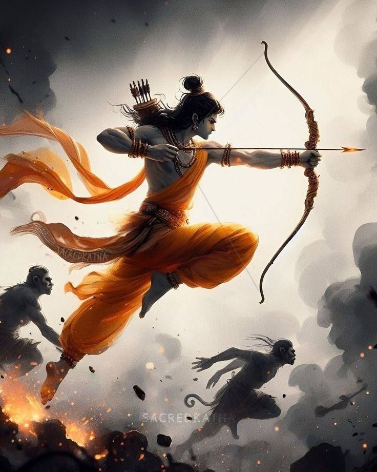 Lord Ram drawing a bow in battle