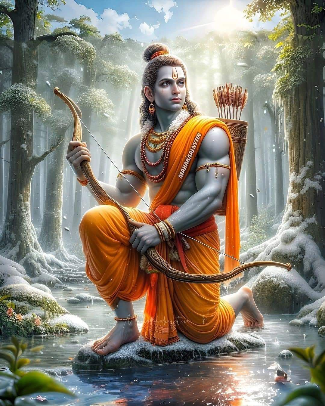 Lord Ram with bow in forest