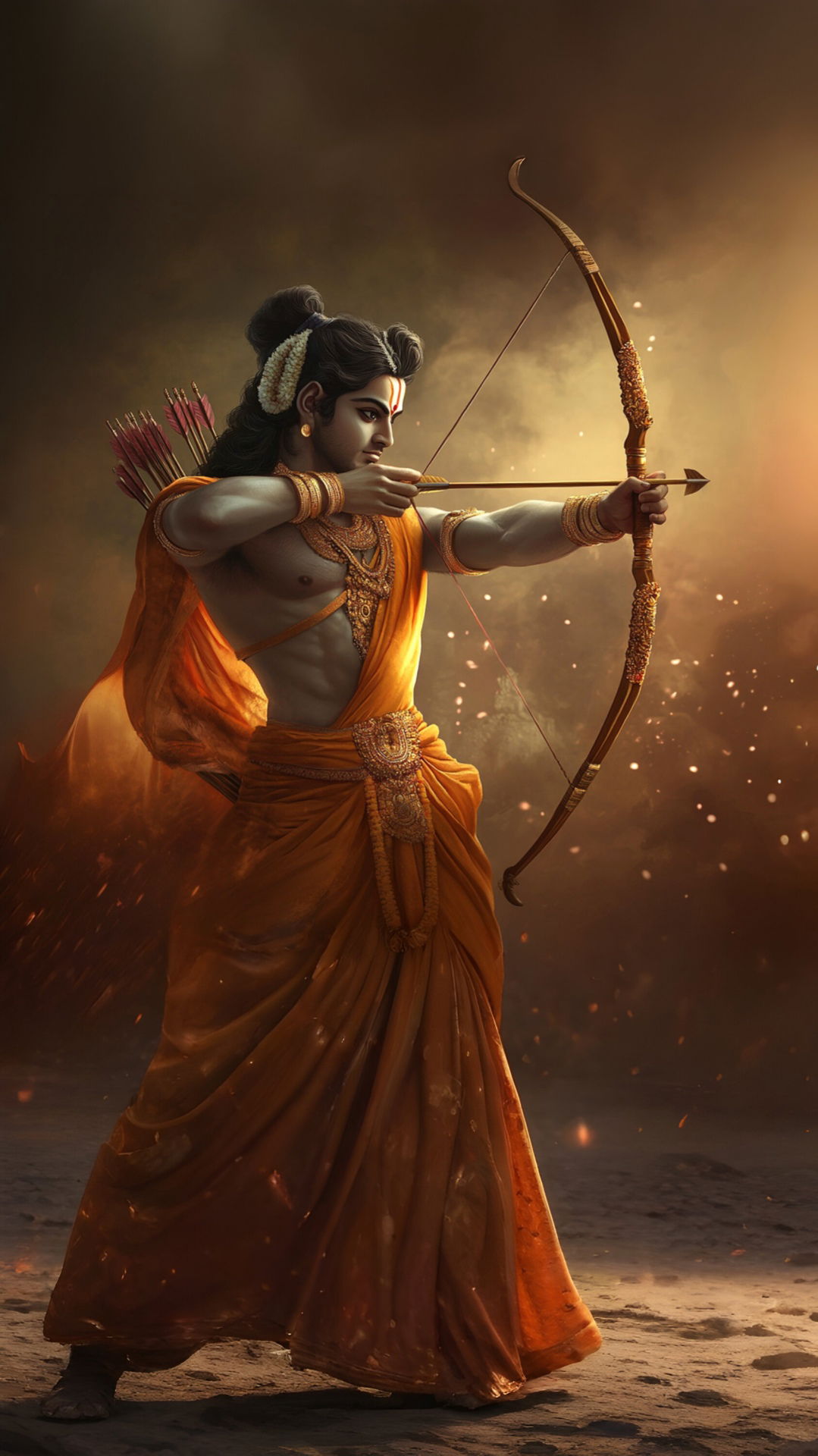 Lord Ram aiming with bow and arrow