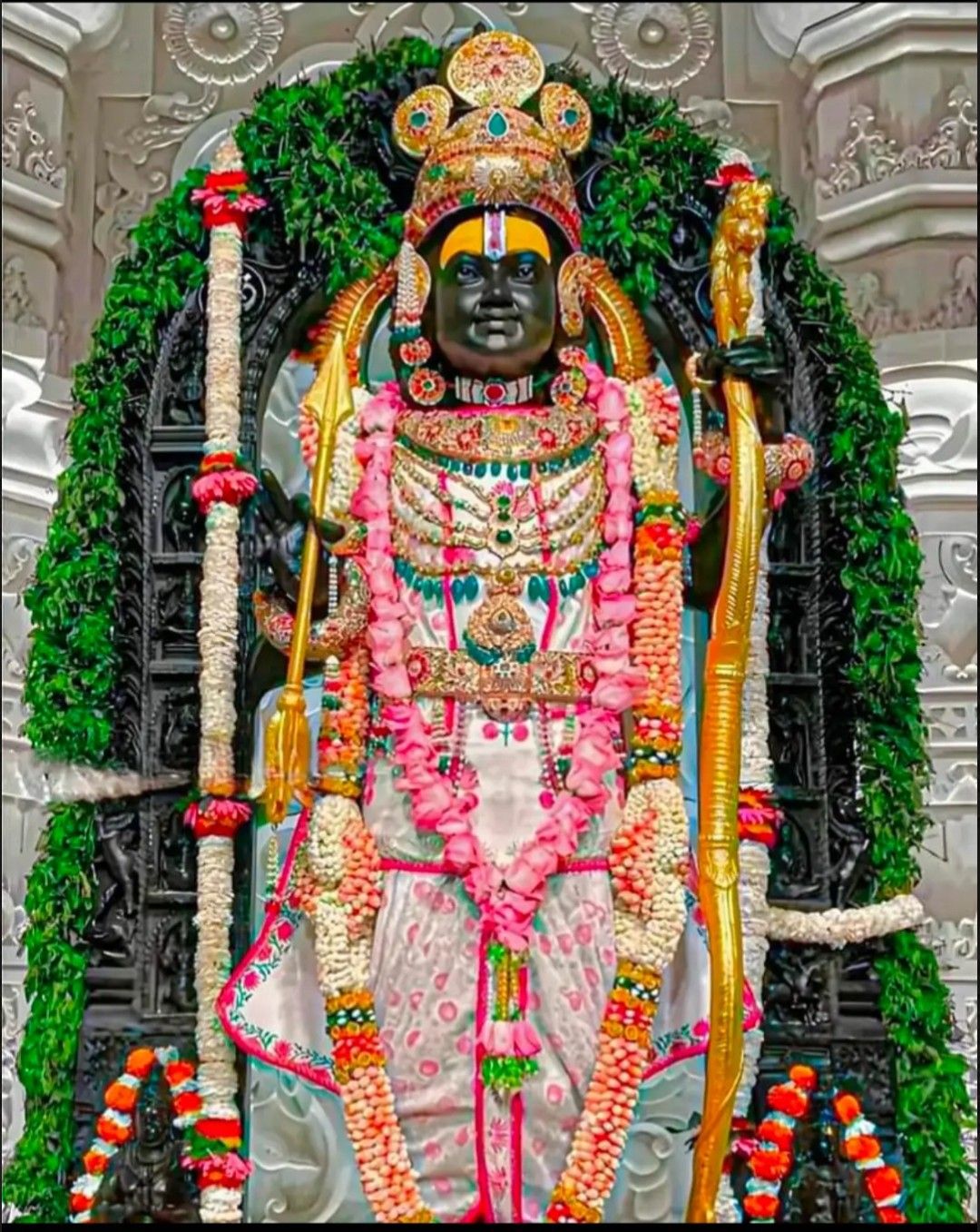 Lord Ram idol adorned with flowers