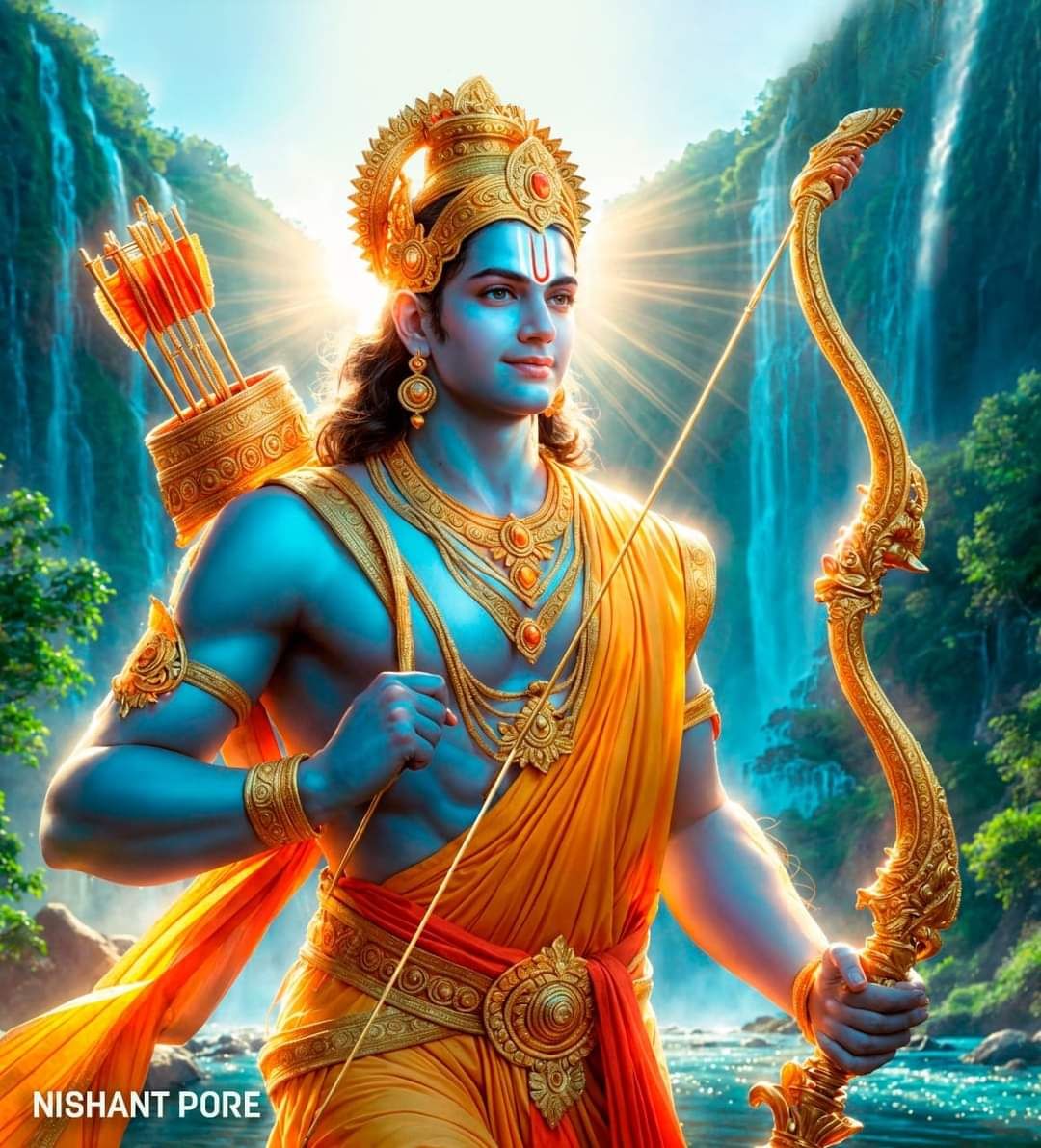 Lord Ram poised with bow and arrow