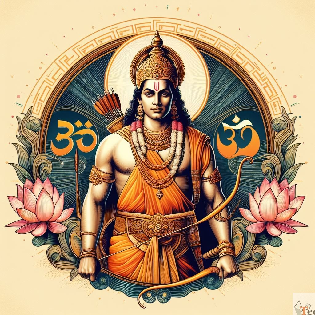 Lord Ram with bow and lotus.