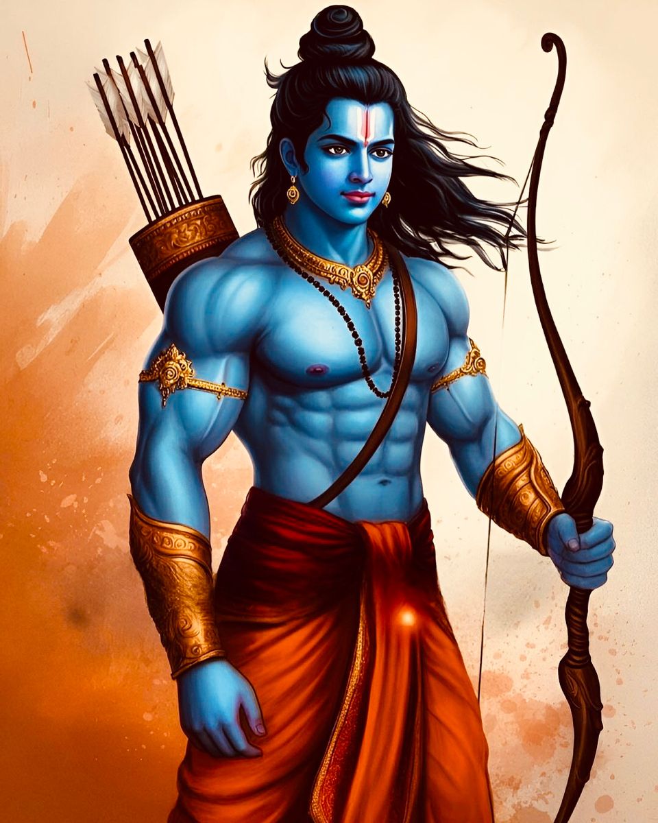 Lord Ram with bow, ready for battle.