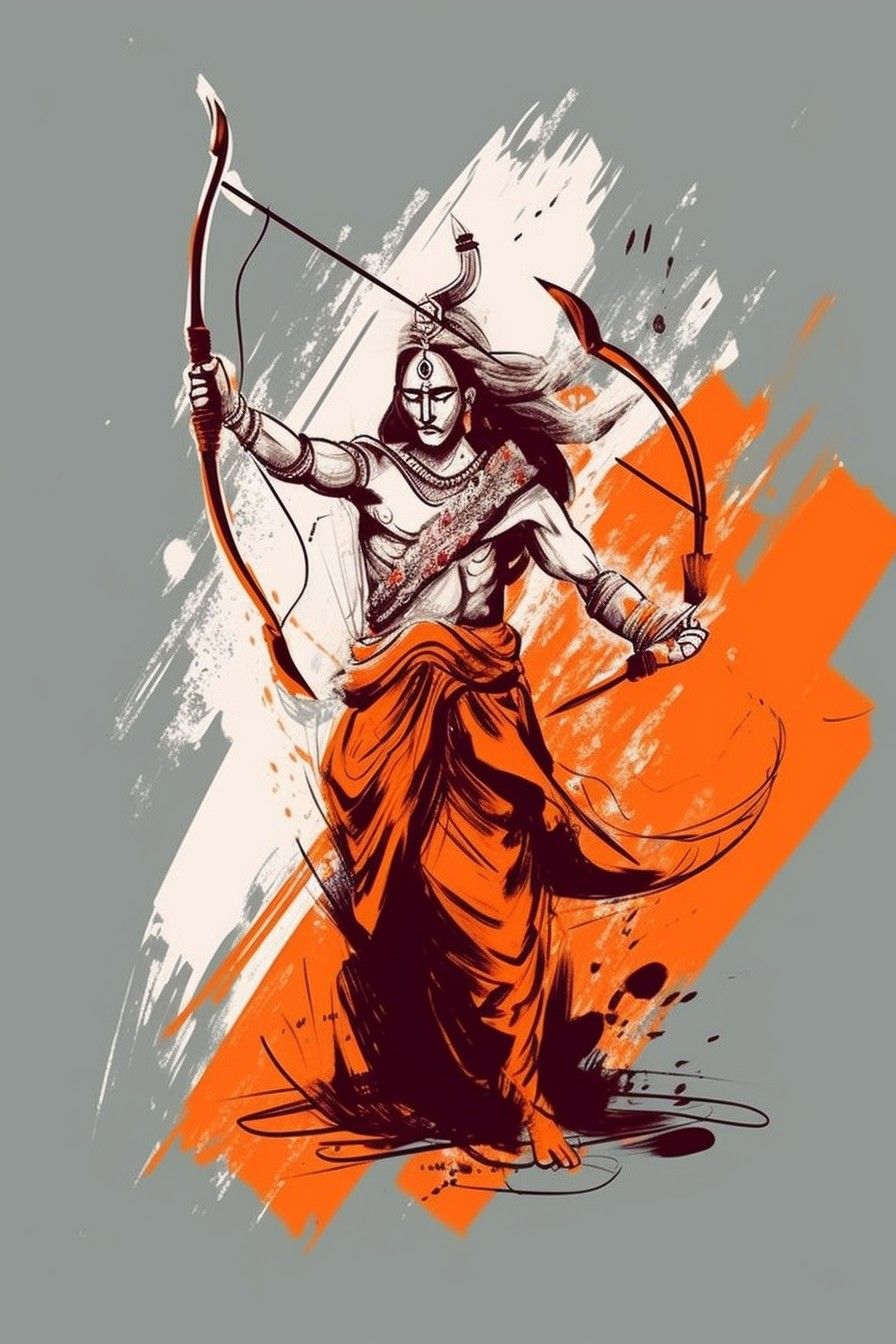 Lord Ram drawing his bow, art