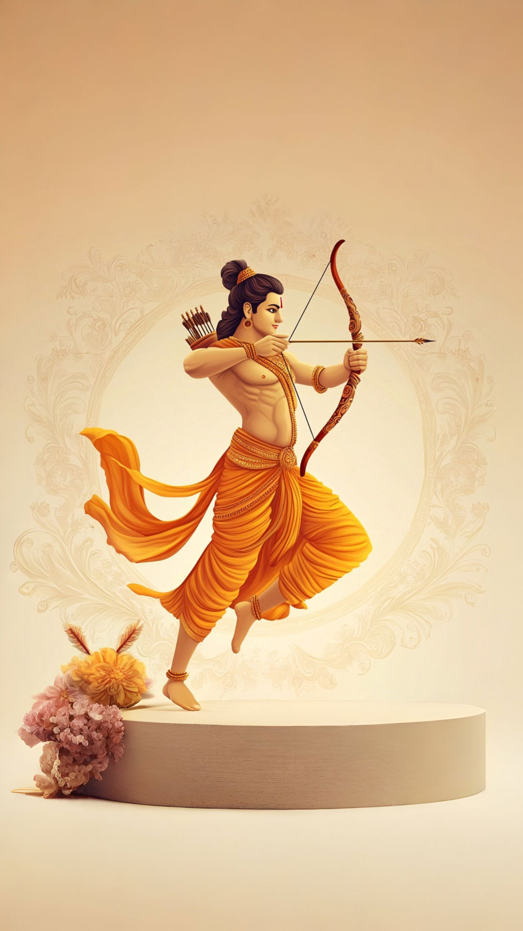 Lord Ram drawing his bow, divine warrior.