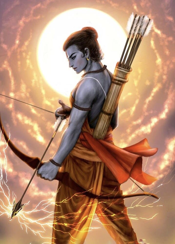 Lord Ram preparing for battle with arrow.