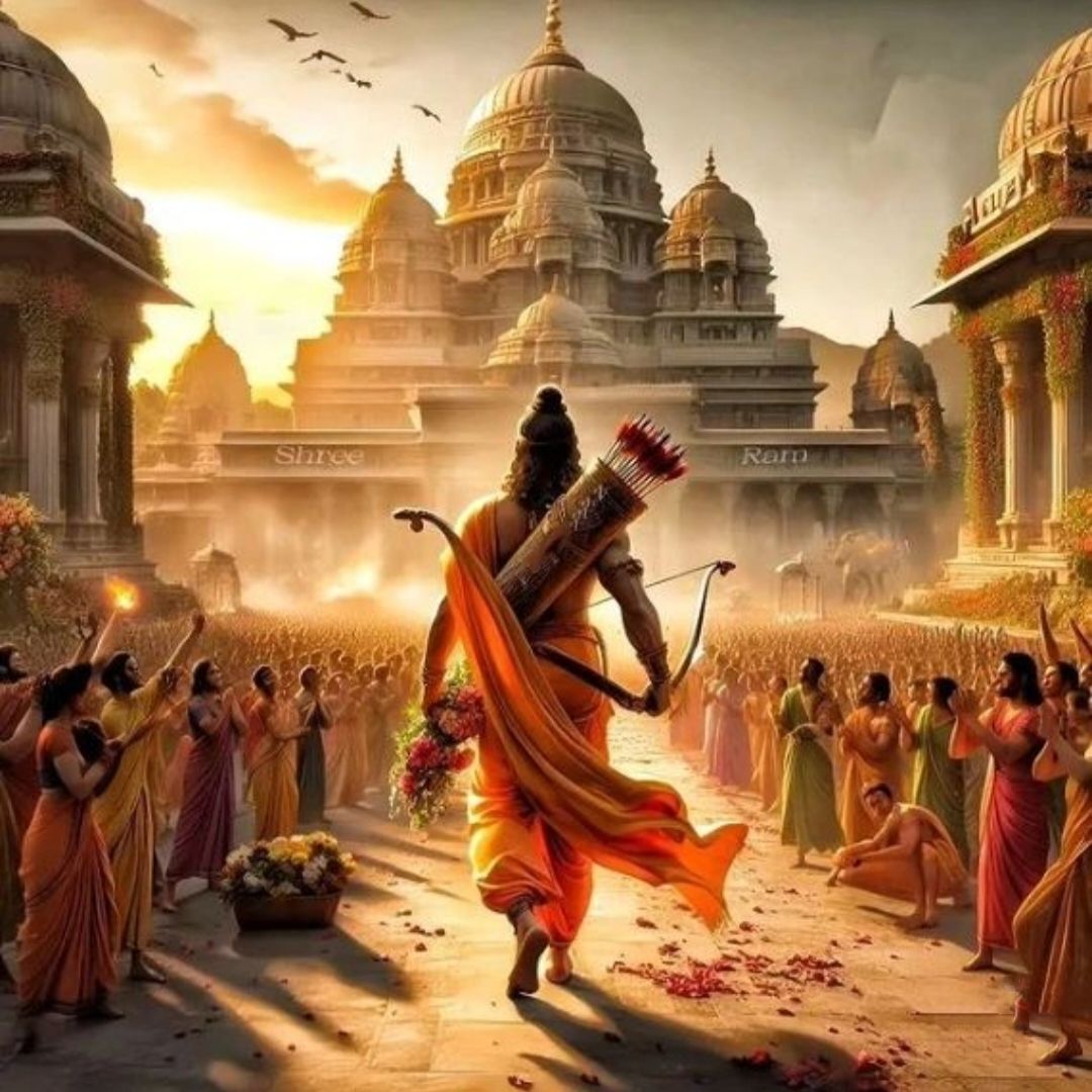 Lord Ram returns to Ayodhya victorious.