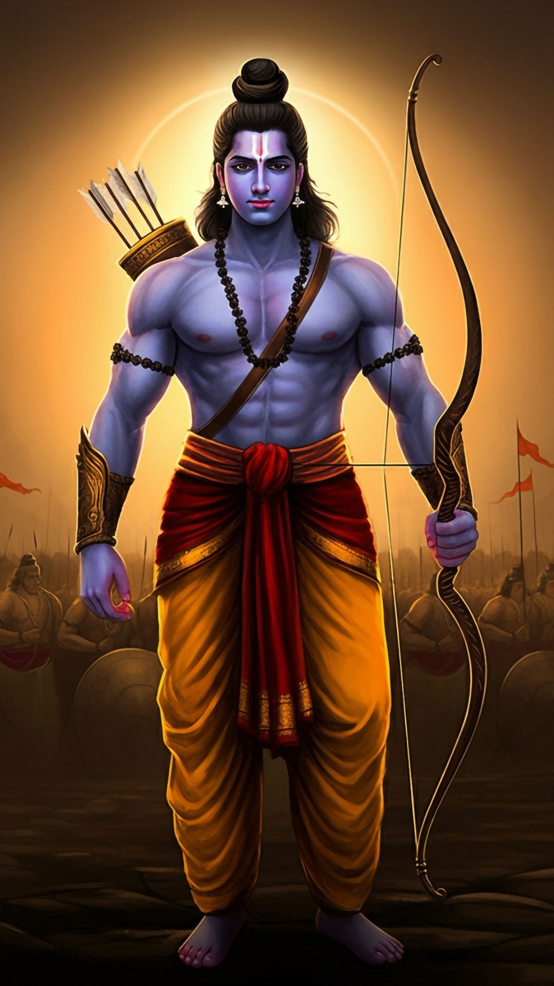 Lord Ram stands with bow and arrow