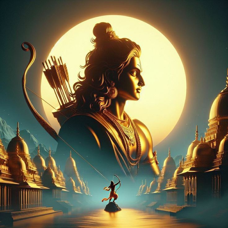 Lord Ram profile with bow and moon