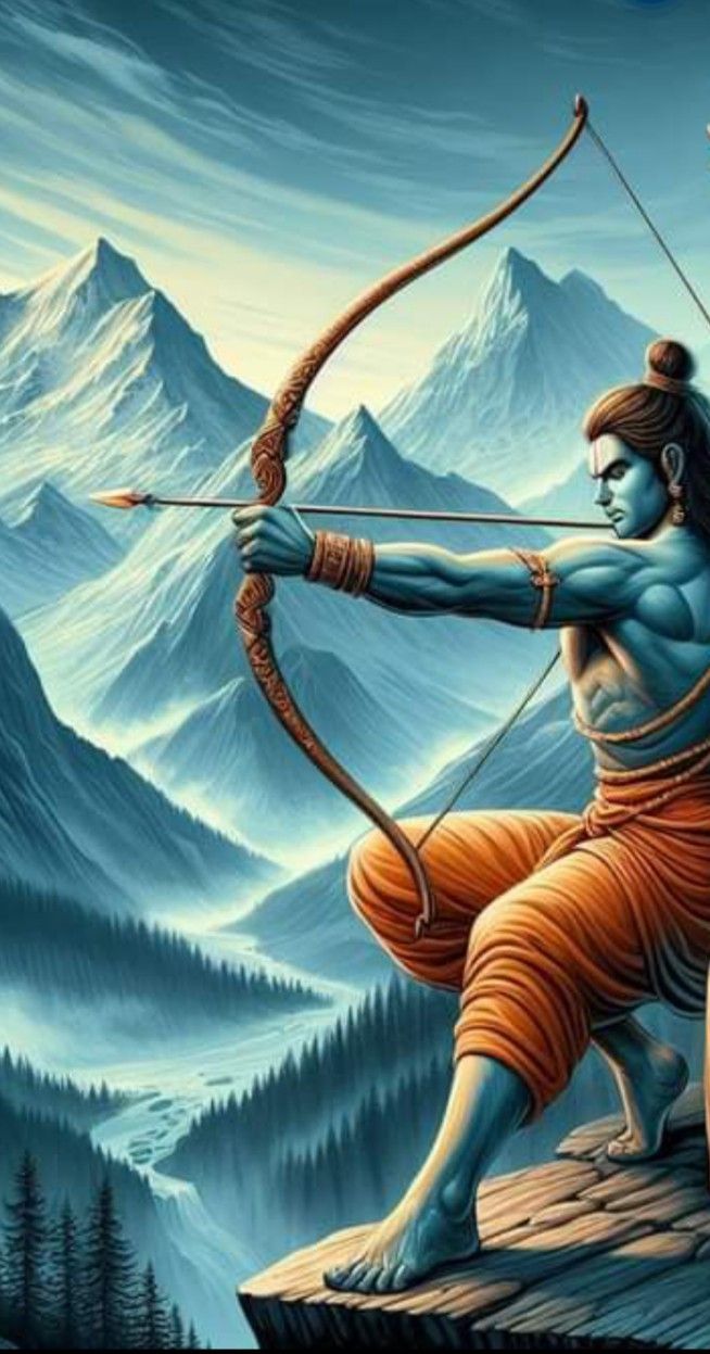 Lord Ram aims arrow at mountain