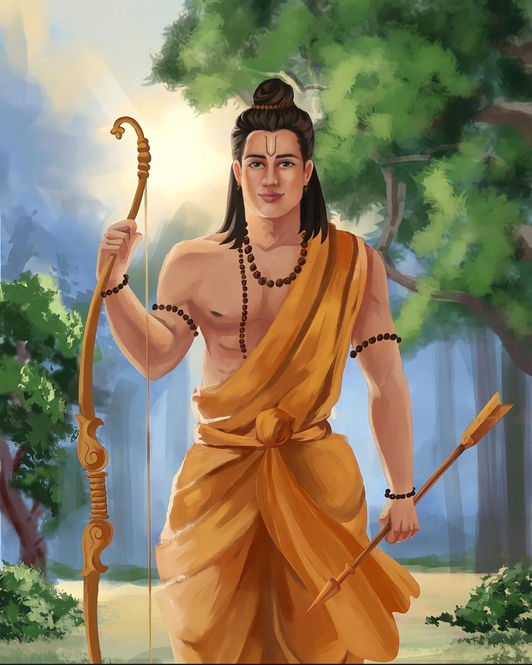 Lord Ram with bow in forest