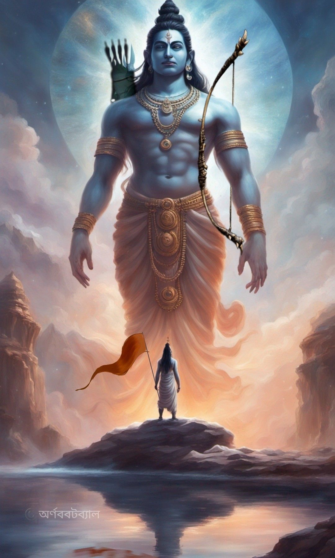 Lord Ram with bow and Hanuman.