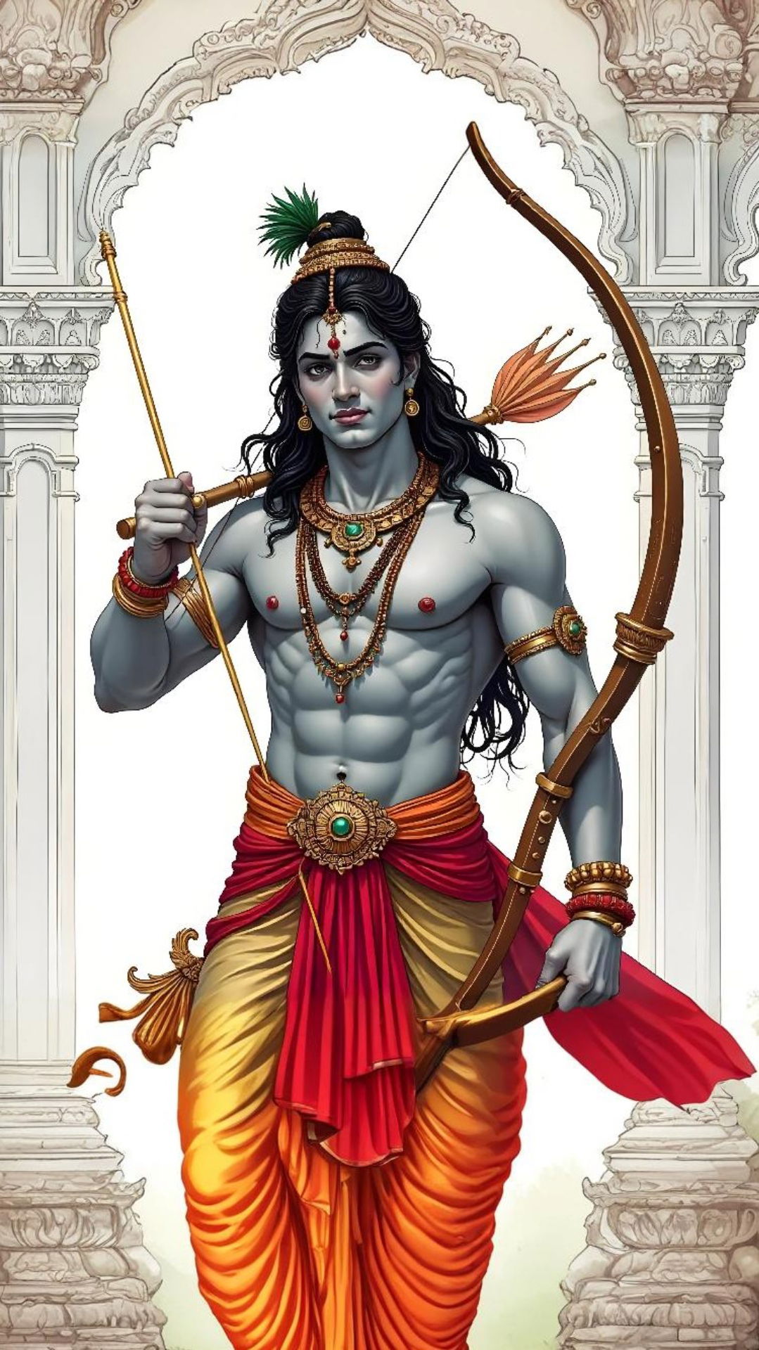 Lord Ram poised with bow and arrow