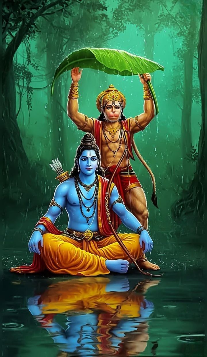 Ram and Hanuman under a leaf