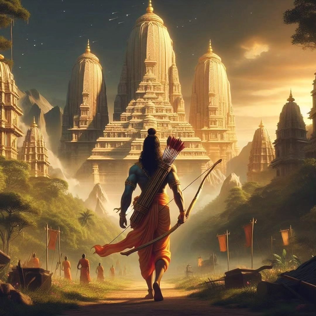 Lord Ram returning to Ayodhya with bow