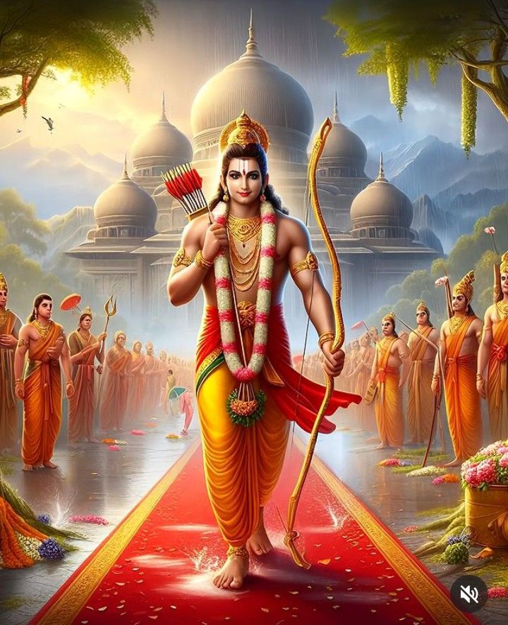 Lord Ram with bow, returning to Ayodhya