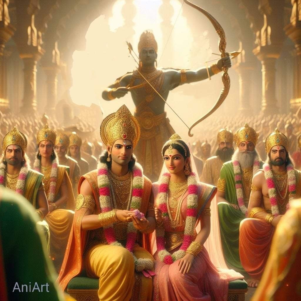 Lord Ram with Sita and Hanuman.