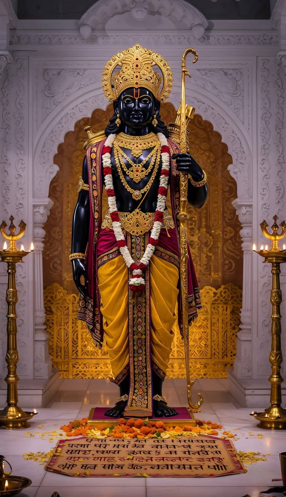Lord Ram stands with bow and arrow