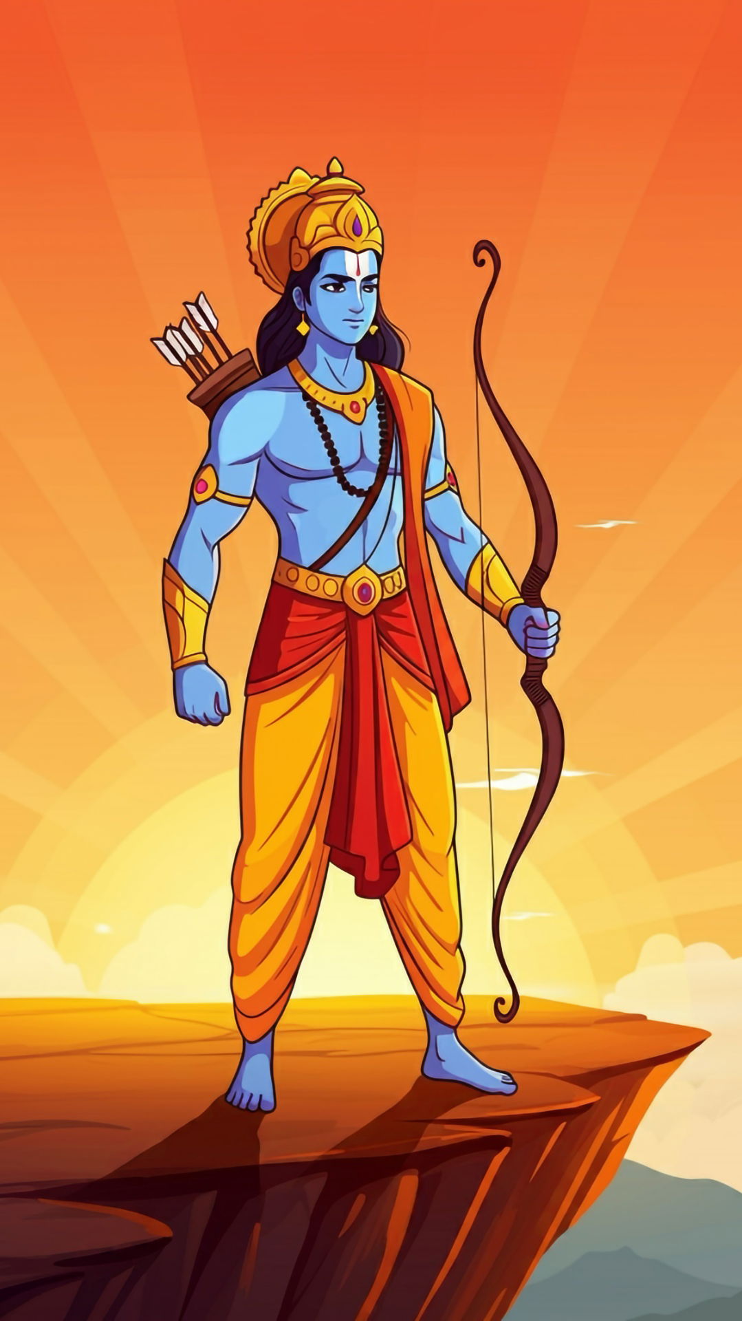 Lord Ram stands with bow and arrow