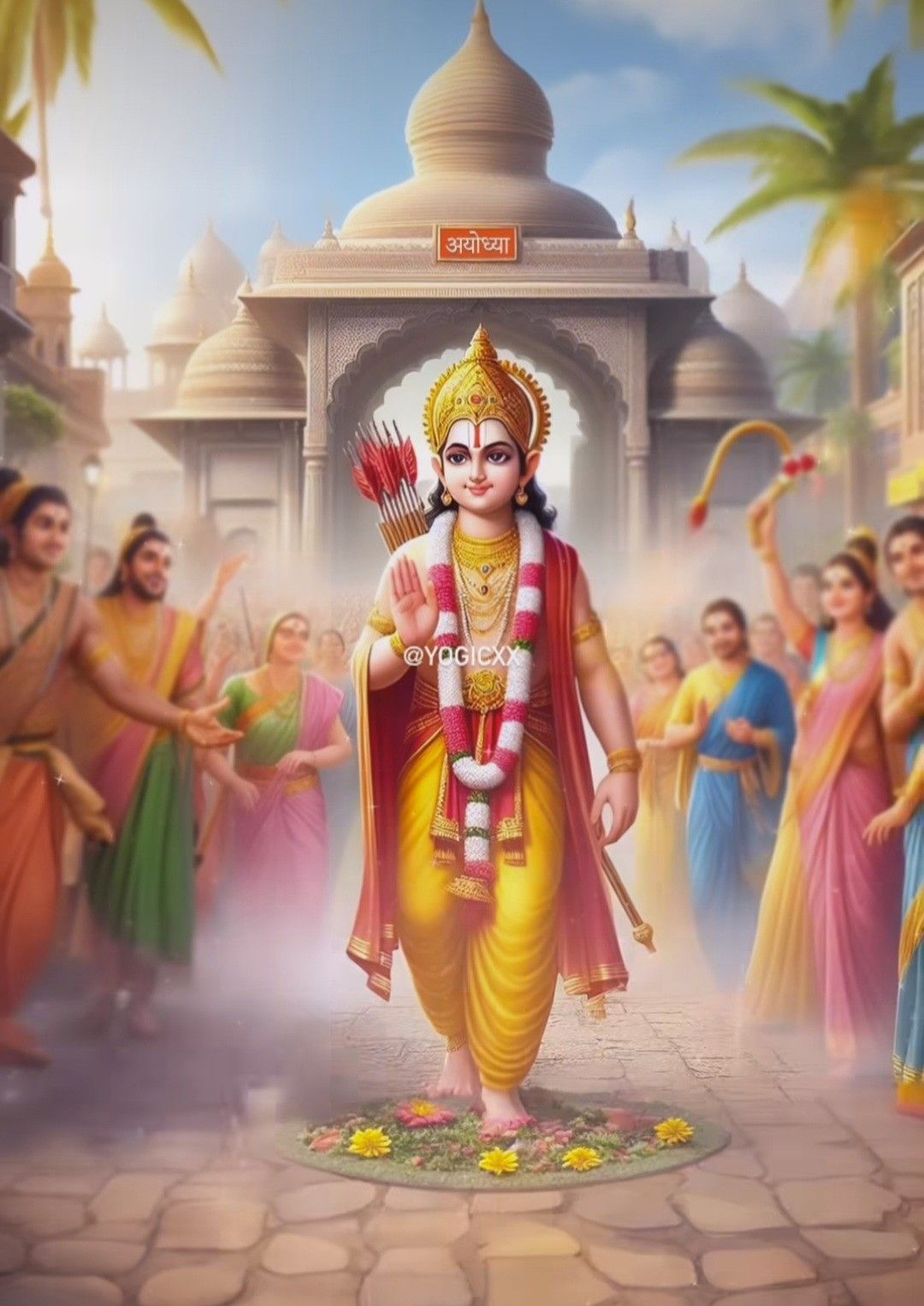 Lord Ram walking in procession with devotees