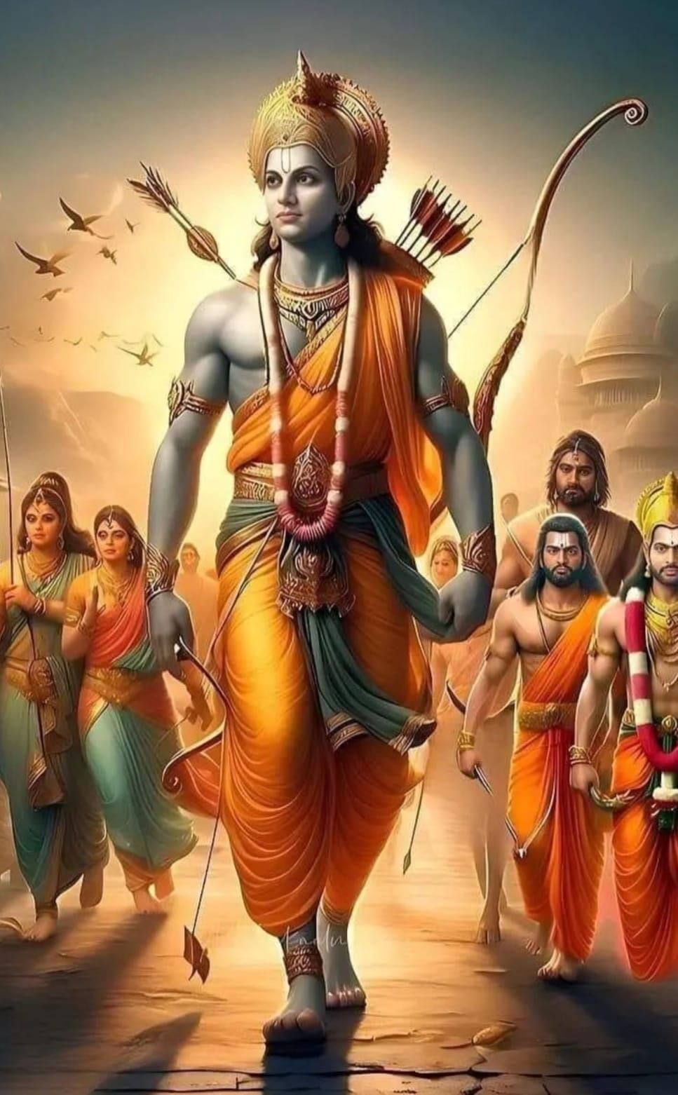 Lord Ram walking with devotees