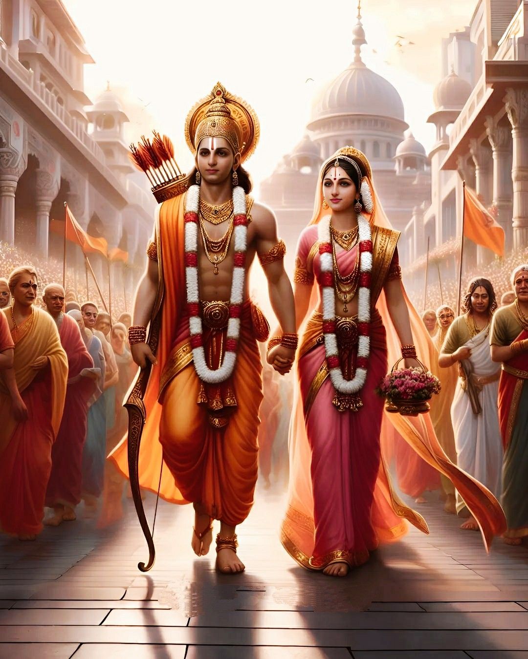 Lord Ram and Sita returning to Ayodhya