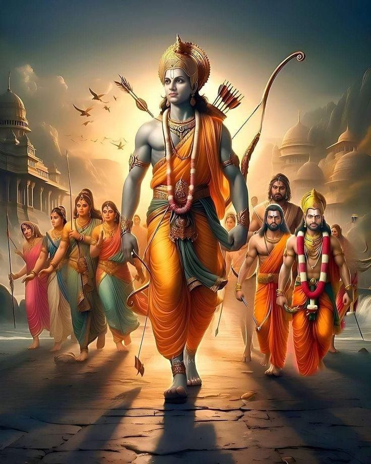 Lord Ram returns to Ayodhya with devotees.