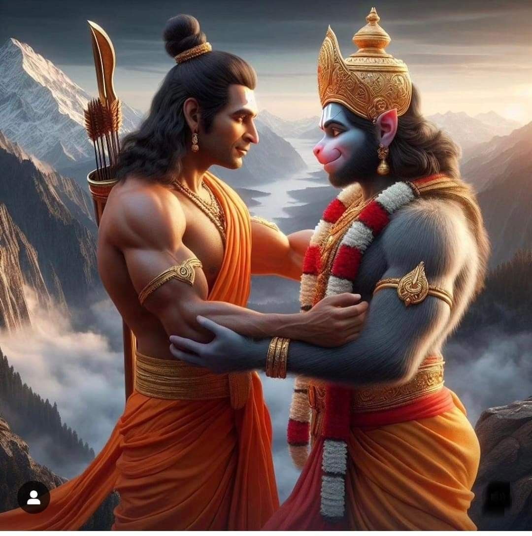 Ram and Hanuman in a loving embrace