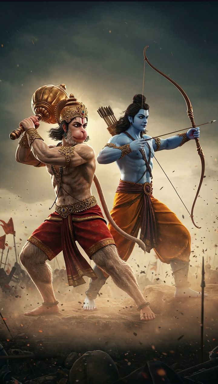 Ram and Hanuman in epic battle scene