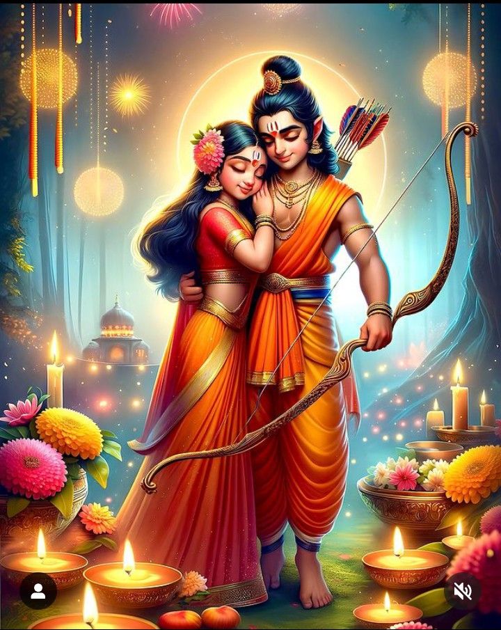 Lord Ram and Sita in a loving embrace
