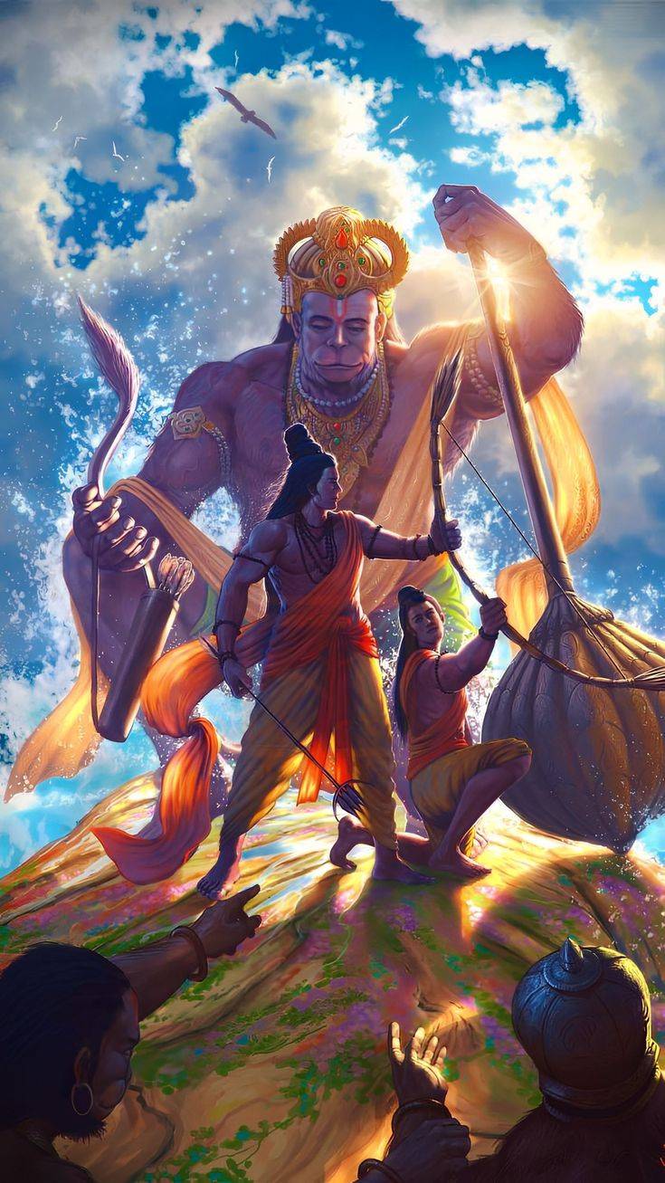 Lord Ram builds bridge with Hanuman’s help.