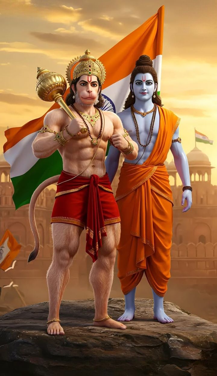 Ram and Hanuman with the Indian flag