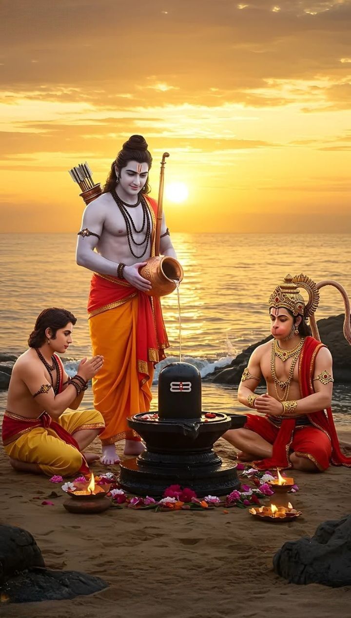 Lord Ram with Hanuman and Lakshman pray