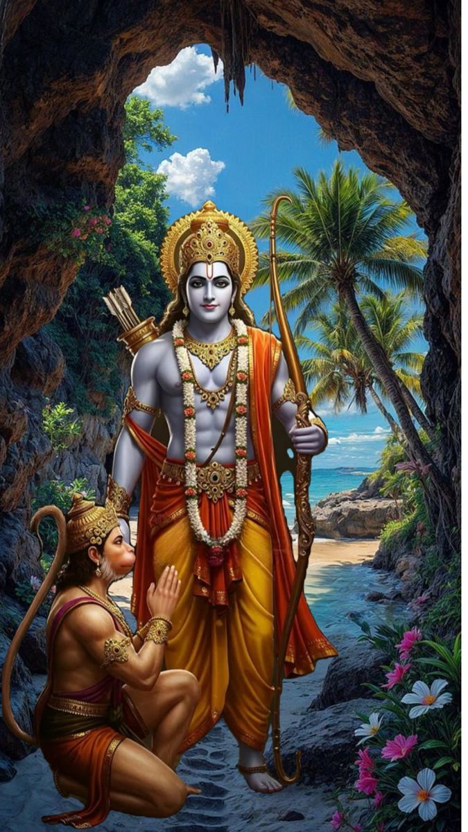Lord Ram with Hanuman on a beach