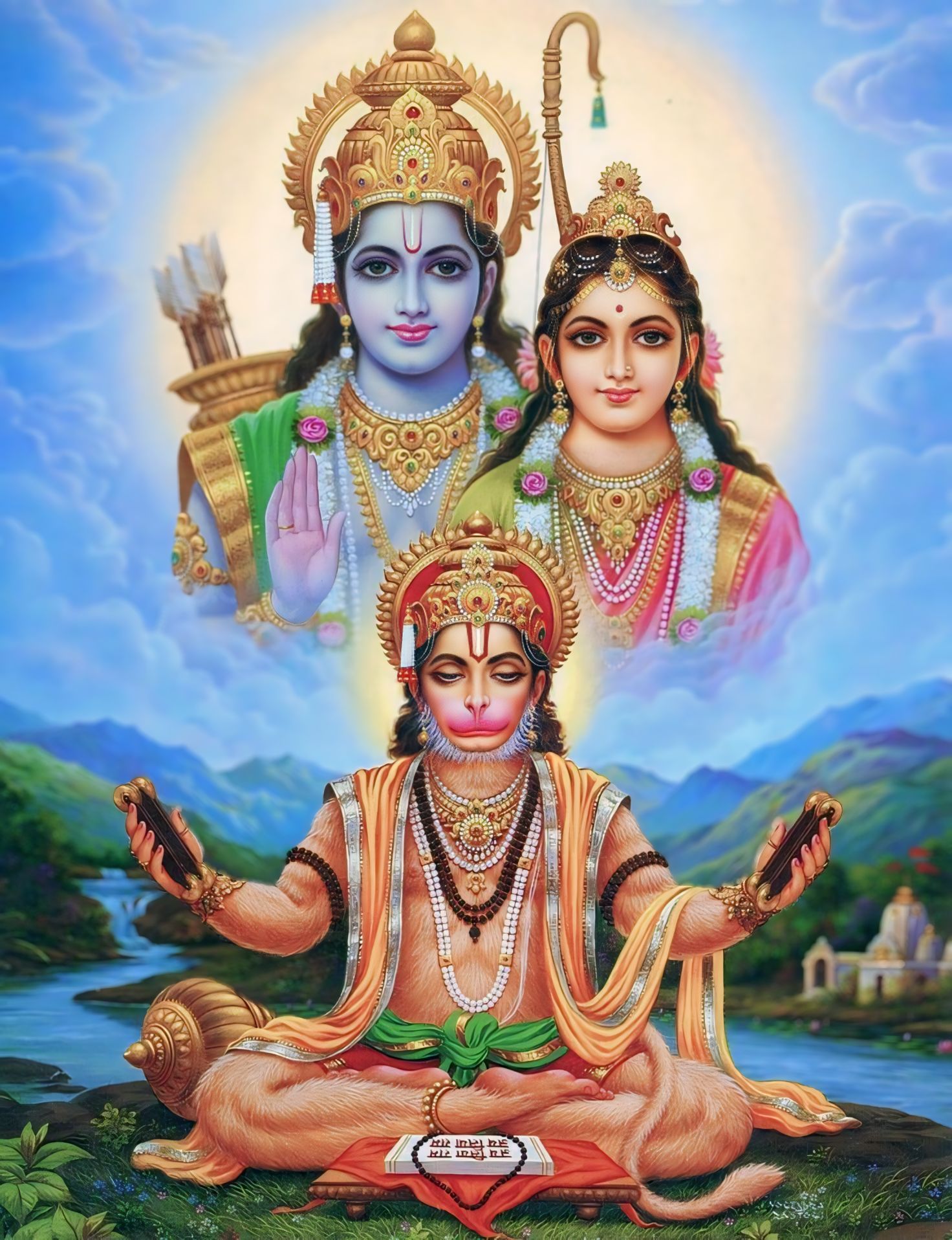 Ram Sita Hanuman divine family portrait