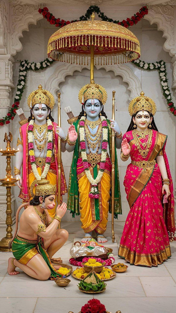 Ram Darbar temple statue offering devotion