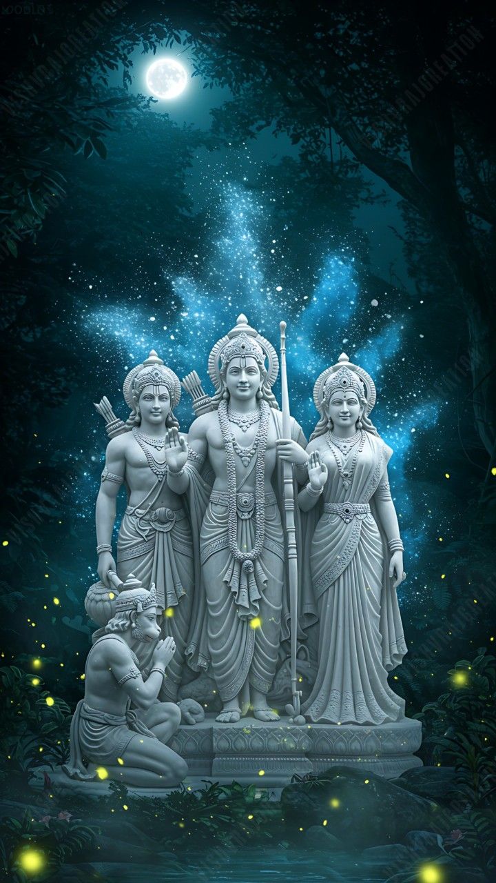 Ram, Sita, Lakshman, and Hanuman in forest